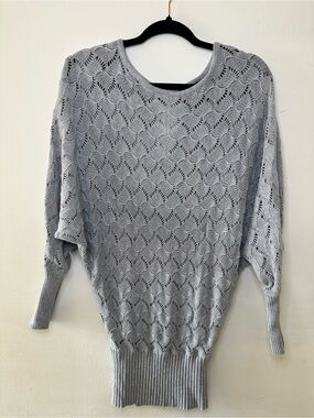 bebe Light Gray Open-Knit Scoop Neck Sweater